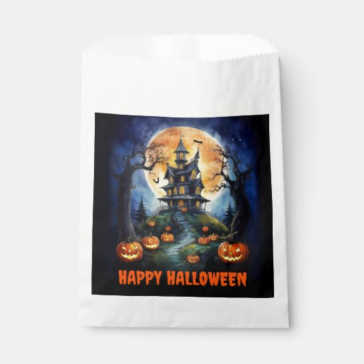 Halloween spookhuis met pompoenenfeest bedankzakje (Voorkant)