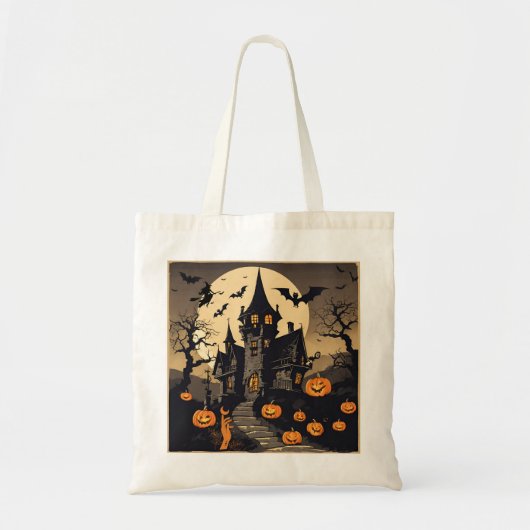  Halloween spookhuis, pompoenen, vleermuizen Tote Bag (Voorkant)