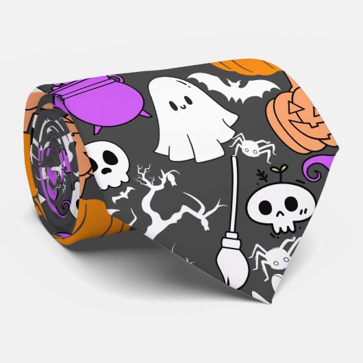 Halloween spookiness patroon 01 D Grijs BG Stropdas (Opgerold)