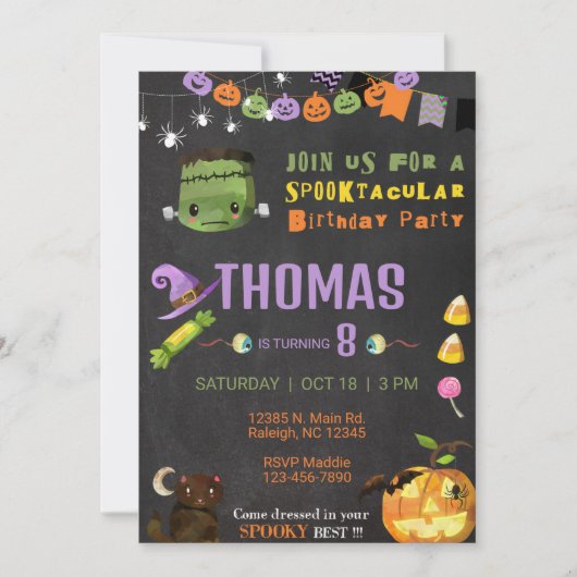 Halloween spooktaculaire Frankenstein uitnodiging. Kaart (Voorkant)