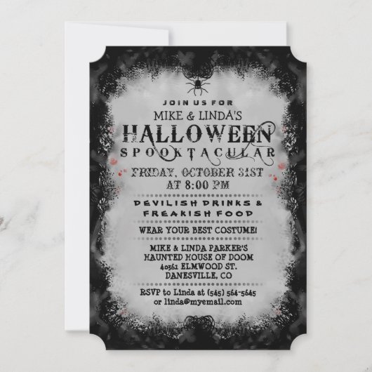 Halloween Spooktacular Black & Grey Gothic Invite Kaart (Voorkant)
