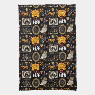 Halloween Spooktacular Black keukenhanddoek
