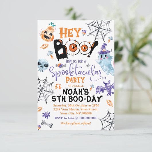 Halloween Spooktacular Boo Verjaardag Uitnodiging (Staand voorkant)