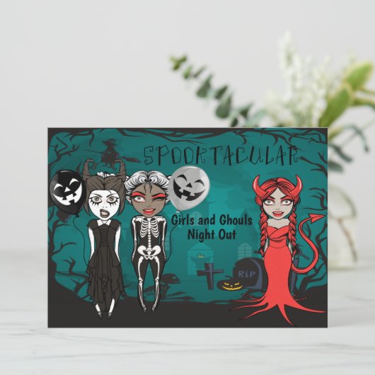 Halloween Spooktacular Girls and Ghouls Night Out Kaart (Staand voorkant)