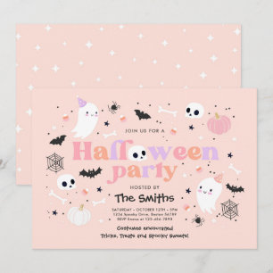 Halloween Spooktacular Party Cute Pink Ghost Kaart