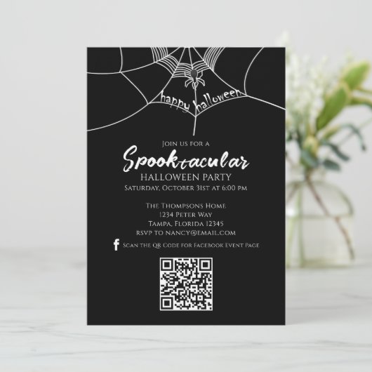 Halloween Spooktacular Spider QR Code Social Media Kaart (Staand voorkant)