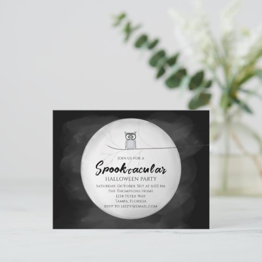 Halloween Spooktacular Uil QR Code Sociale Media Briefkaart (Staand voorkant)