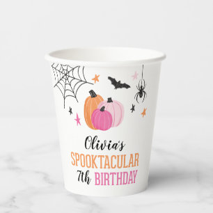 Halloween Spooktacular Verjaardag Roze Pompoenen Papieren Bekers