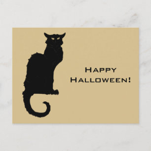 Halloween, Spooky Art Nouveau Black Cat Briefkaart