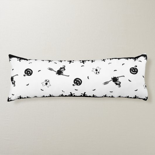 Halloween Spooky Black en White Lichaamskussen (Voorkant)