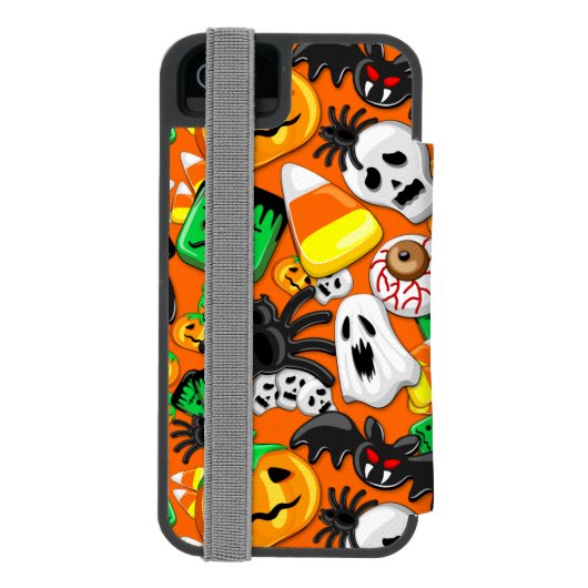 Halloween Spooky Candies Party Incipio iPhone Portemonnee Hoesje (Agenda Achterkant)