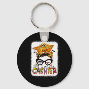 Halloween Spooky Cashier Messy Bun Glasses Spooky Sleutelhanger