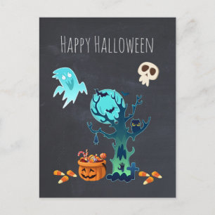 Halloween Spooky Creepy Ghost Bats Skulls & Snoep Briefkaart