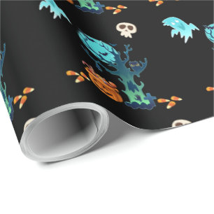 Halloween Spooky Creepy Ghost Bats Skulls & Snoep Cadeaupapier