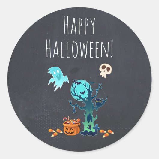 Halloween Spooky Creepy Ghost Bats Skulls & Snoep Ronde Sticker (Voorkant)