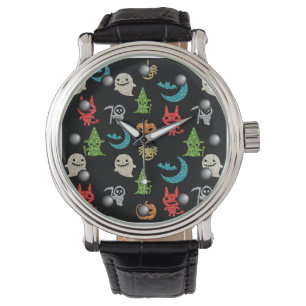 Halloween Spooky Cute Characters Glitter Collage Horloge