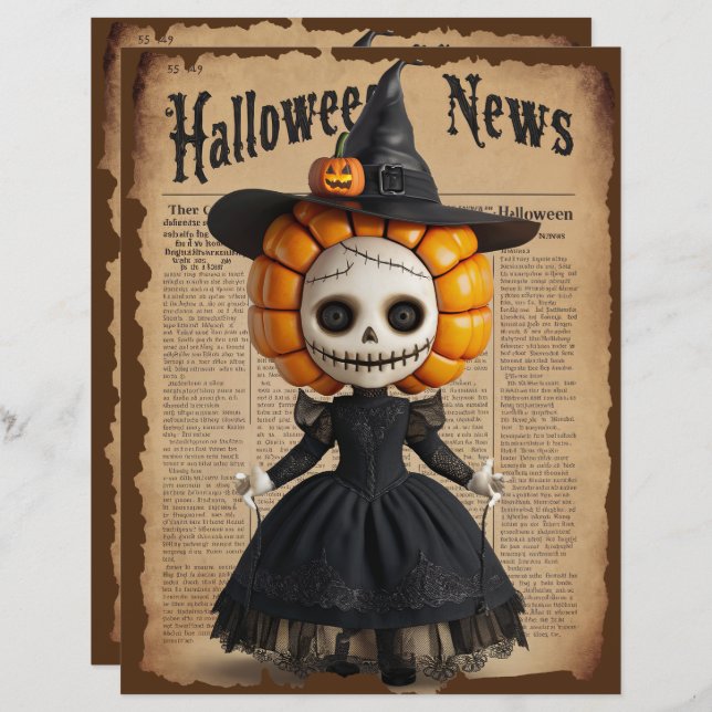  Halloween Spooky Doll Scrapbook Paper (Voorkant / Achterkant)