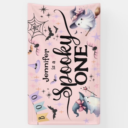 Halloween Spooky Een Schattige Spook 1e Verjaardag Spandoek (Verticaal)