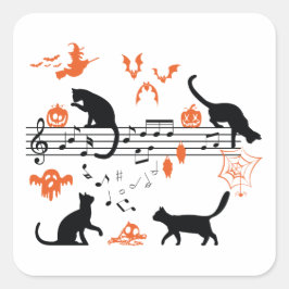 Halloween Spooky en Scary Cats die Muzieknotitie s Vierkante Sticker