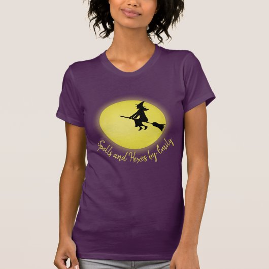 Halloween Spooky Enge Heks Broomstick Moonlight T-shirt (Voorkant)