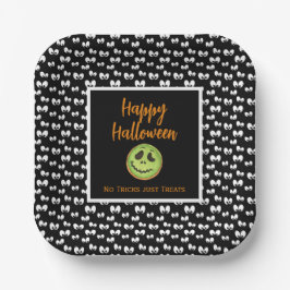 Halloween spooky eye green koekje geen trucjes papieren bordje