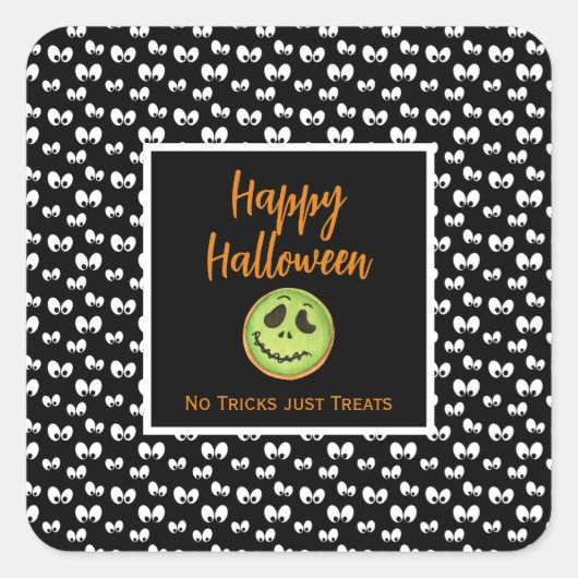 Halloween spooky eye green koekje geen trucjes vierkante sticker (Voorkant)