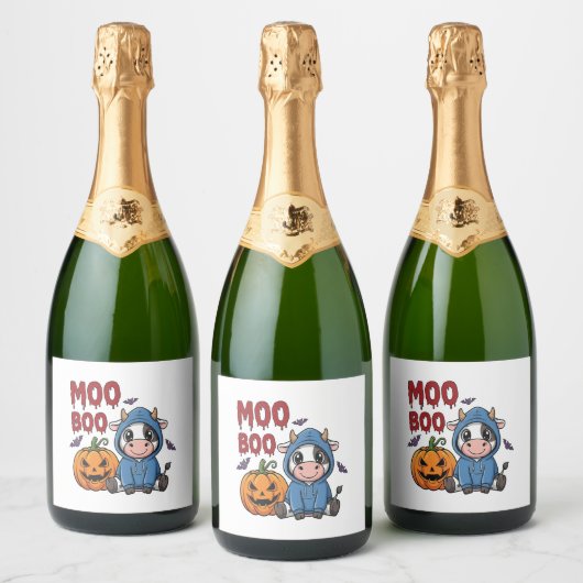 Halloween Spooky Ghost Koe Sparkling Wijnetiket (Flessen)