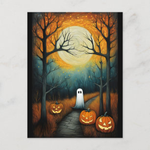 Halloween Spooky Ghost & Volle Maan Creepy Pumpkin Briefkaart