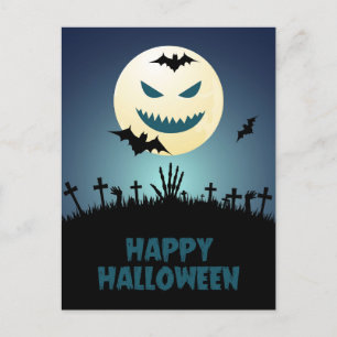 Halloween Spooky Graveyard Moon Bats Briefkaart