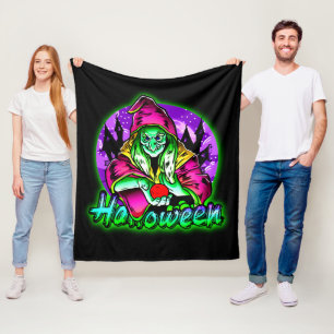 Halloween Spooky Green Witch Magic Pet Apple Fleece Deken