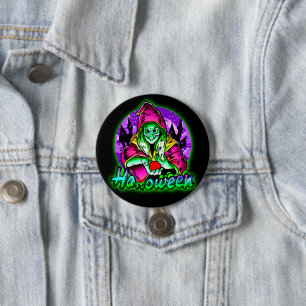 Halloween Spooky Green Witch Magic Pet Apple Ronde Button 7,6 Cm