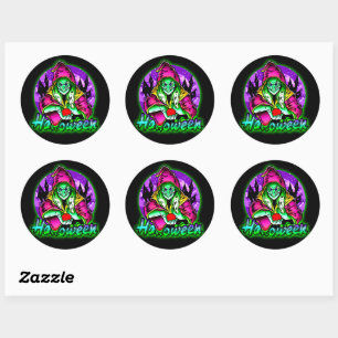 Halloween Spooky Green Witch Magic Pet Apple Ronde Sticker