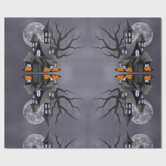 Halloween Spooky Haunted House & Pumpkin Cadeaupapier (Vlak)