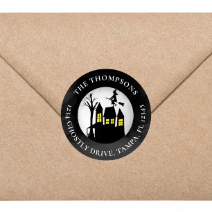 Halloween Spooky Haunted House Return Address Ronde Sticker