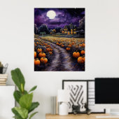 Halloween Spooky Haunted Town Night Poster (Thuiskantoor)