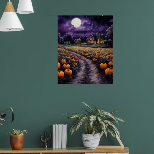Halloween Spooky Haunted Town Night Poster (Woonkamer 1)