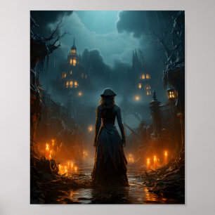 Halloween Spooky Heks Beunting Oude Stad Poster