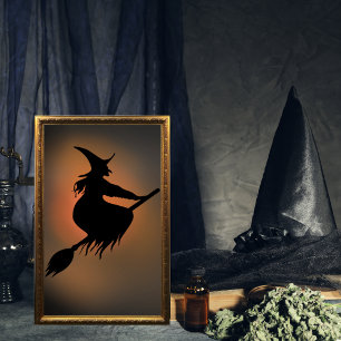 Halloween Spooky Heks bezem Poster