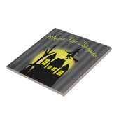 Halloween Spooky Heks Broomstick Moonlight Tegeltje (Zijkant)