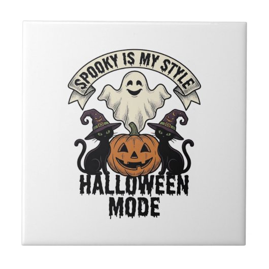 Halloween spooky kostuum vintage pompoen kat tegeltje (Voorkant)