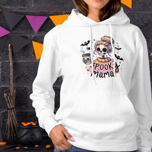 Halloween Spooky Mama Coffee Skeleton Chic Hoodie