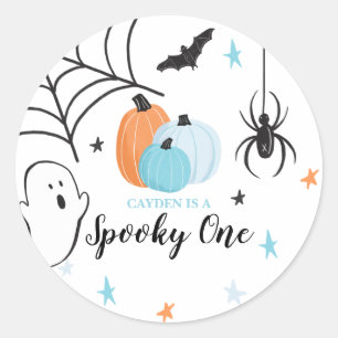 Halloween Spooky One Birthday Blue Pumpkins Ronde Sticker