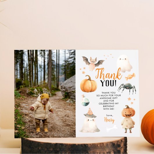 Halloween Spooky One Birthday Flat Dank u kaart