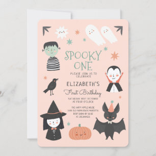 Halloween Spooky One First Birthday Invitation Kaart