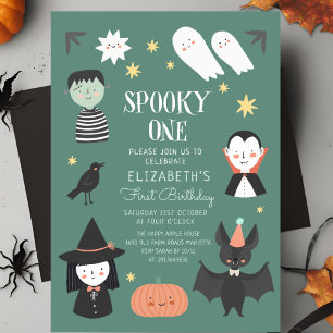 Halloween Spooky One First Birthday Invitation Kaart