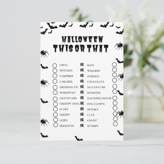 HAlloween Spooky Party Dit of Dat spel Kaart (Staand voorkant)