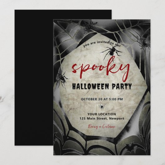 Halloween Spooky Party Spider Spinnenweb Zwart Roo Kaart (Voorkant / Achterkant)