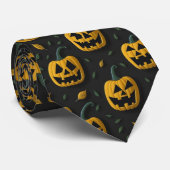 Halloween spooky pompoen cartoon donker contrast stropdas (Opgerold)