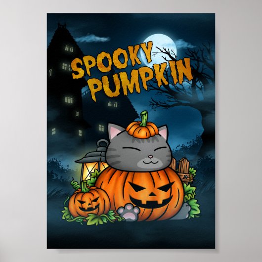Halloween Spooky Pumpkin Cat Poster (Voorkant)