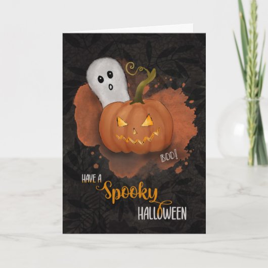 Halloween Spooky Pumpkin en Ghost Kaart (Voorkant)
